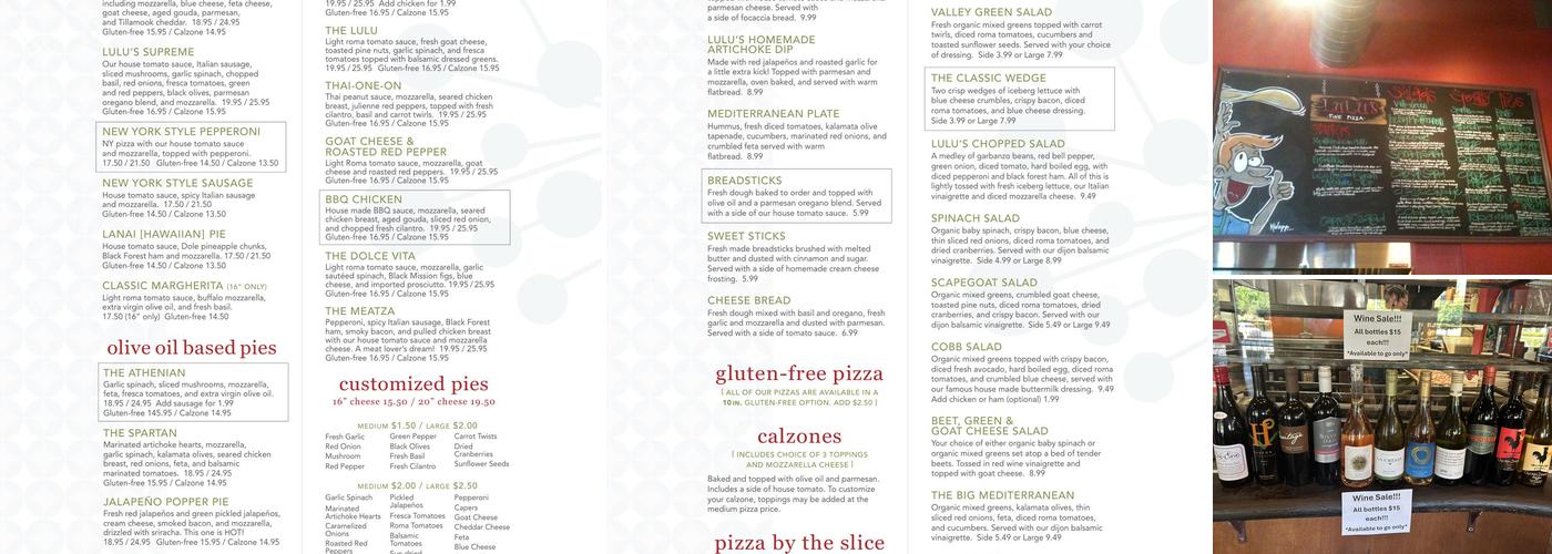 Lulu's Fine Pizza & Sushi Menu