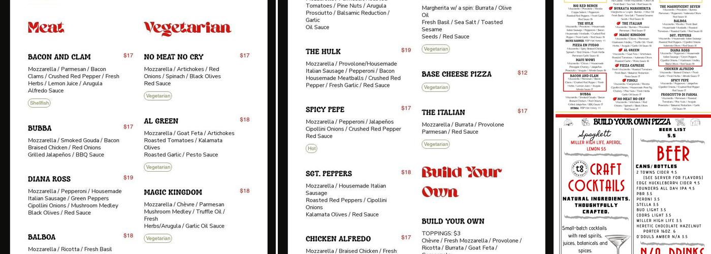 Red Bench Pizza Menu