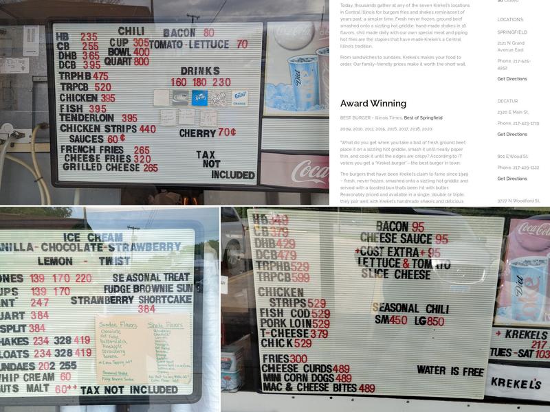 Krekel's Custard Menu