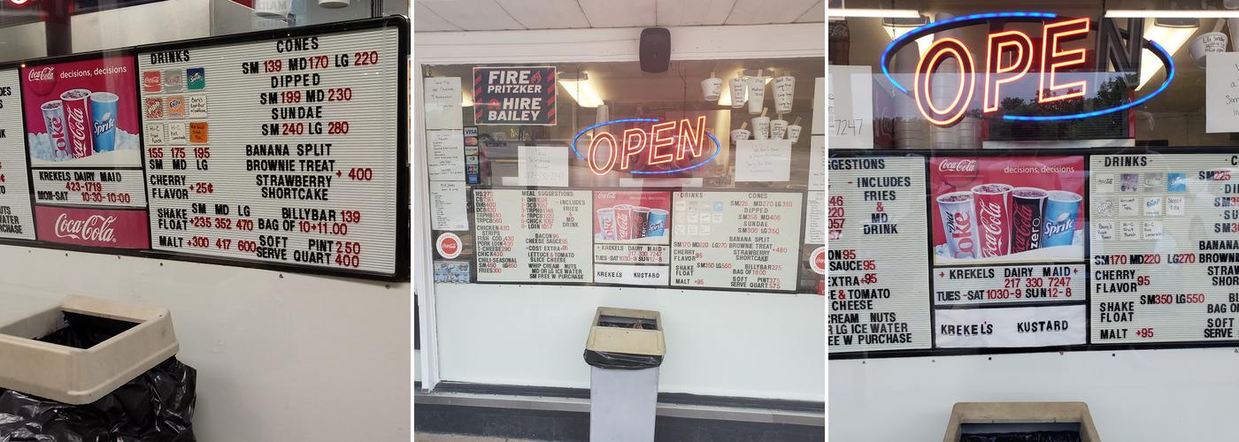 Krekel's Dairy Maid Menu