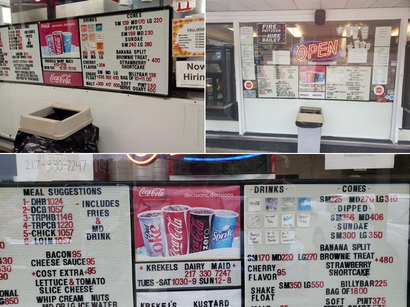 Krekel's Dairy Maid Menu