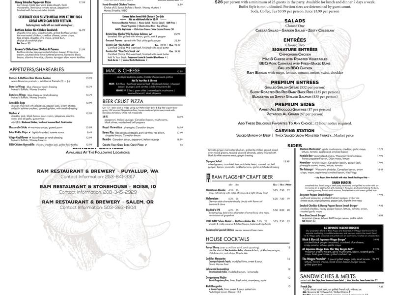Ram Restaurant & Brewery Menu