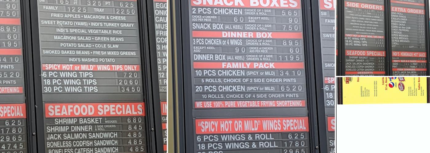 Indi's Chicken Menu