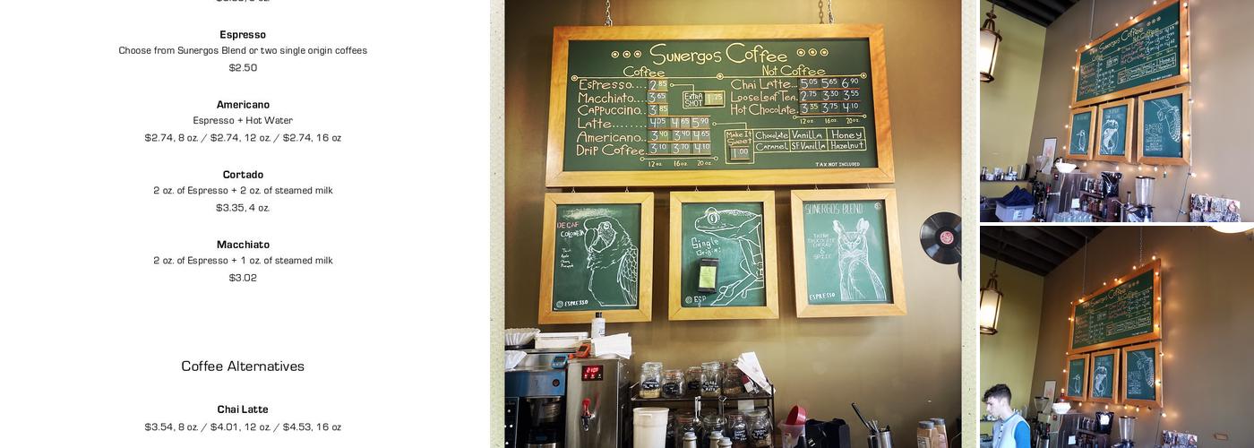 Sunergos Coffee Menu