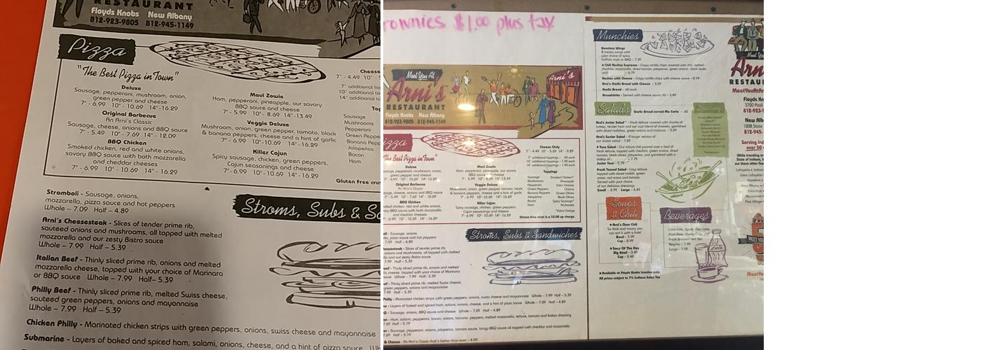 Arni's Floyd's Knobs Menu
