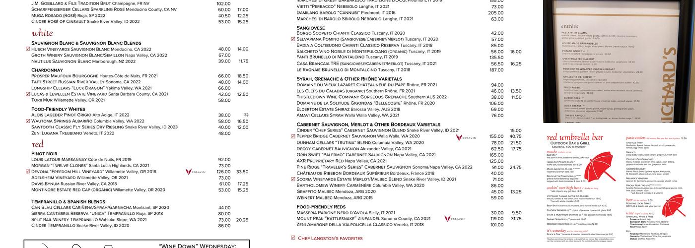 Richard's Restaurant & Bar Menu