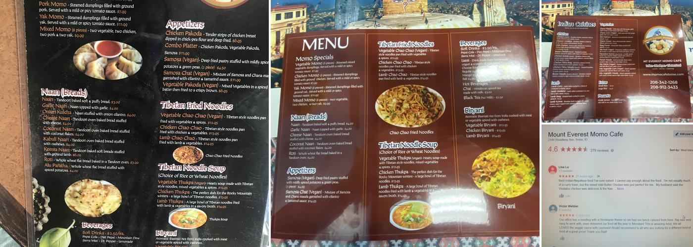 Mount Everest Momo Cafe Menu