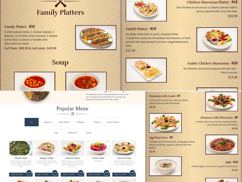 The Goodness Land Middle Eastern & Mediterranean Food Restaurant Menu