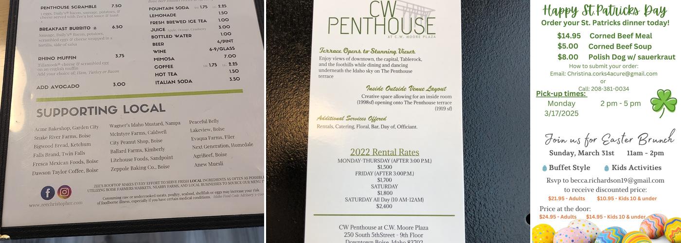 Zee's Rooftop Menu
