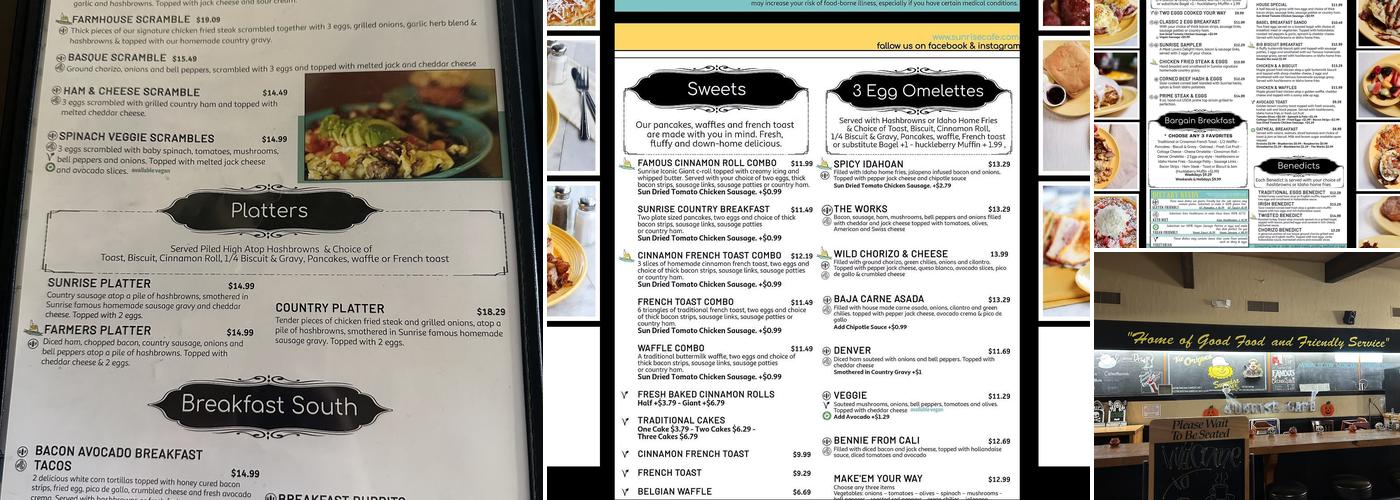 The Original Sunrise Cafe Menu