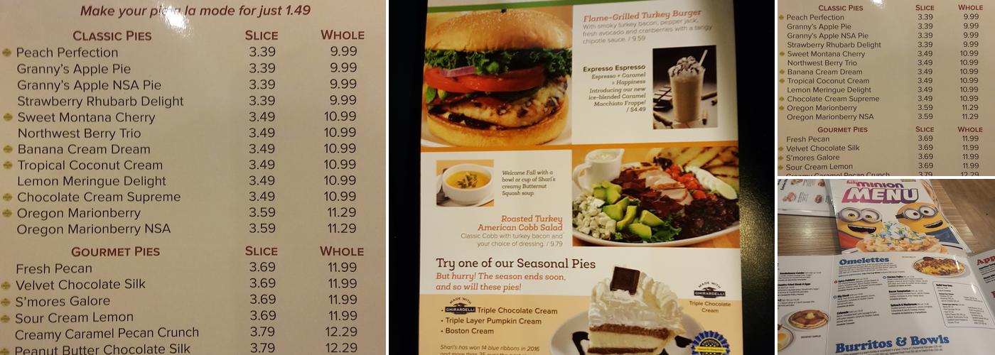 Shari's Cafe and Pies Menu