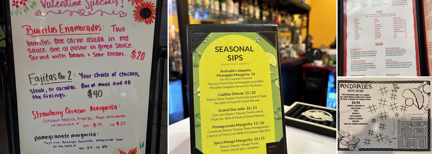 Andrade's Restaurante Mexicano Menu