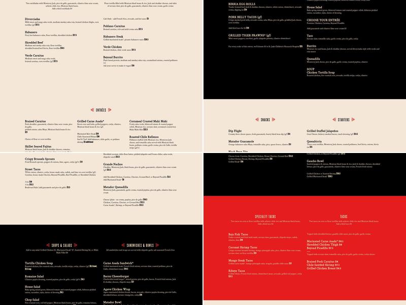 Matador Meridian Menu