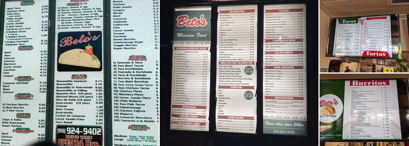 Beto's Tacos Menu