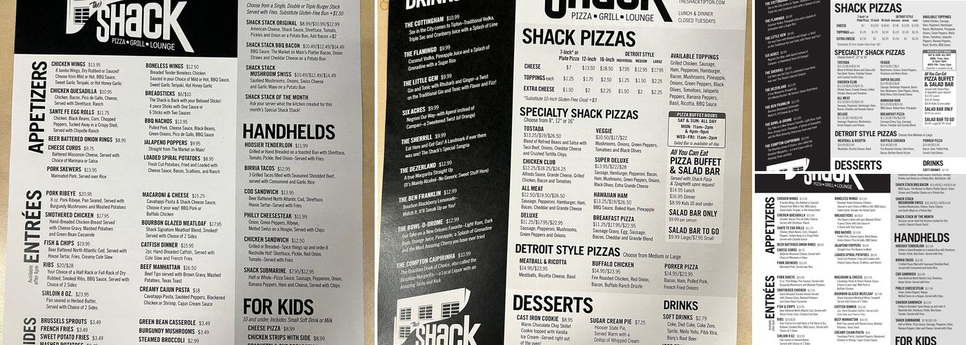 The Shack Menu