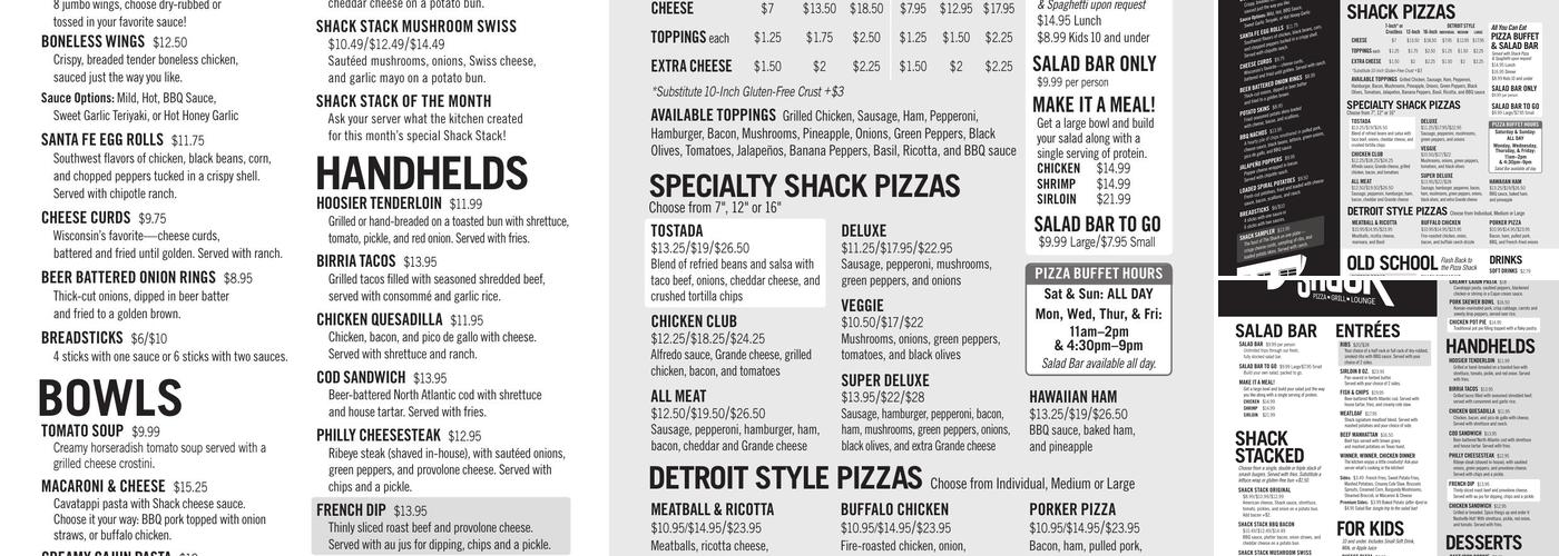 The Shack Menu