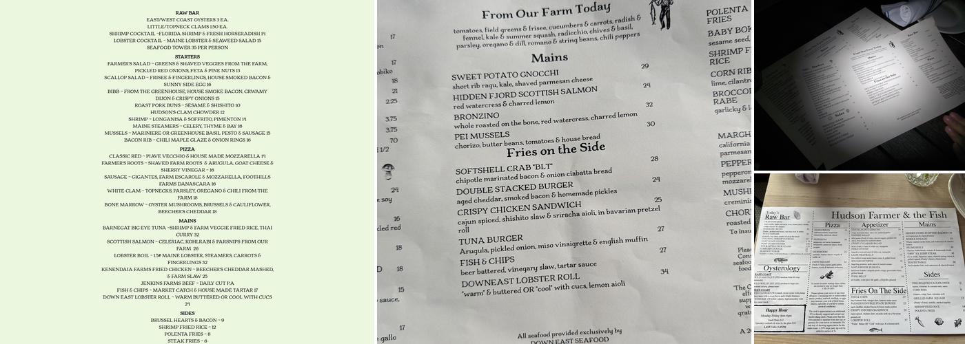 Hudson Farmer & The Fish Restaurant Menu