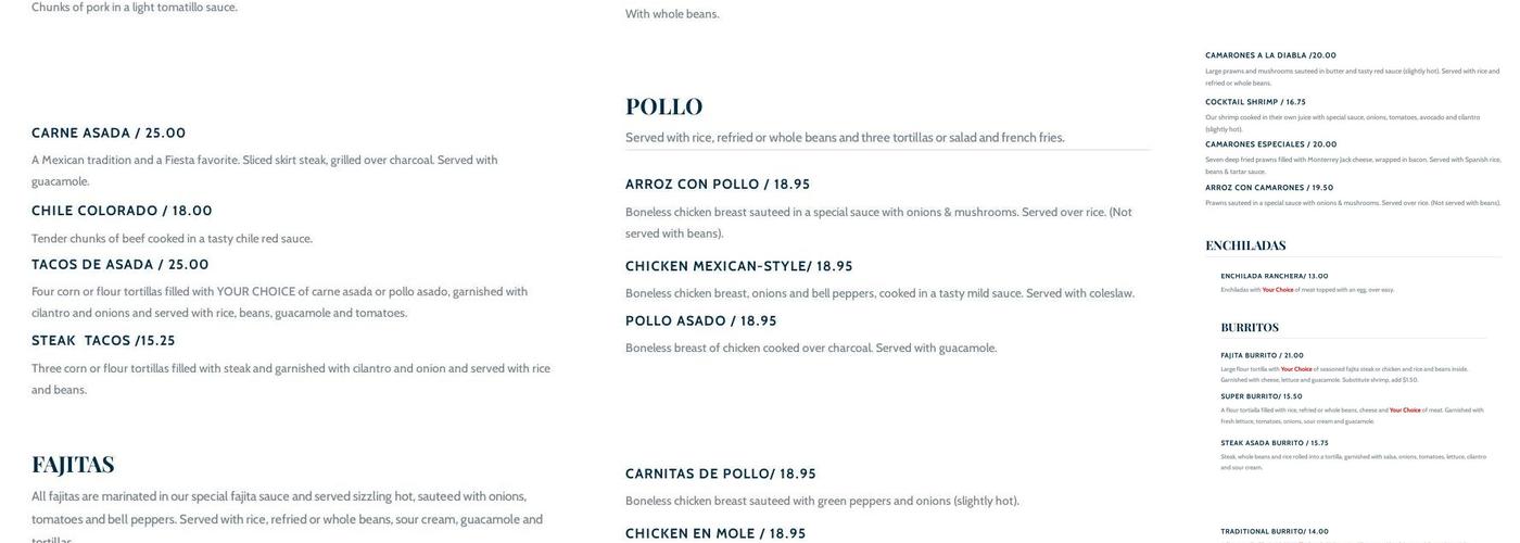 Fiesta Guadalajara Menu