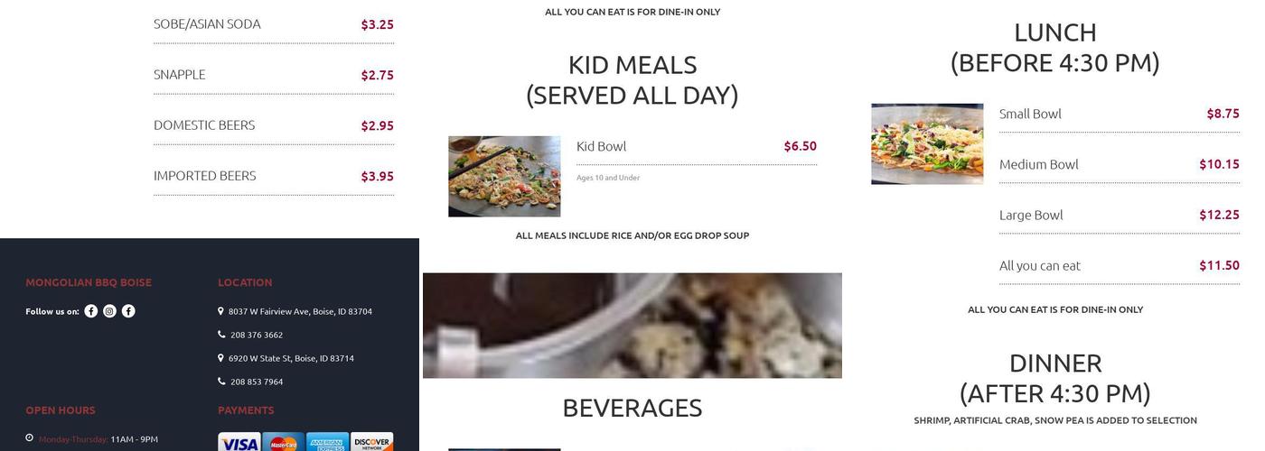 Mongolian BBQ State St Boise Menu