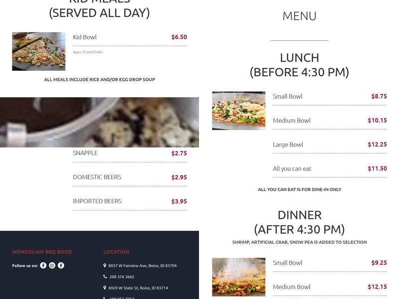 Mongolian BBQ State St Boise Menu