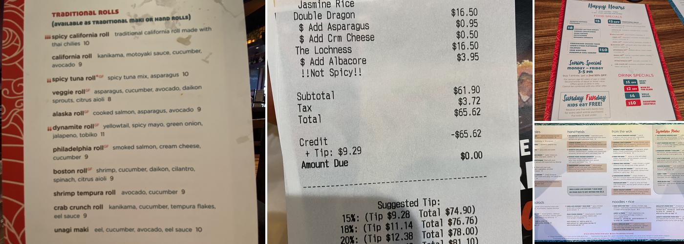 Ling & Louie's Asian Bar and Grill Menu