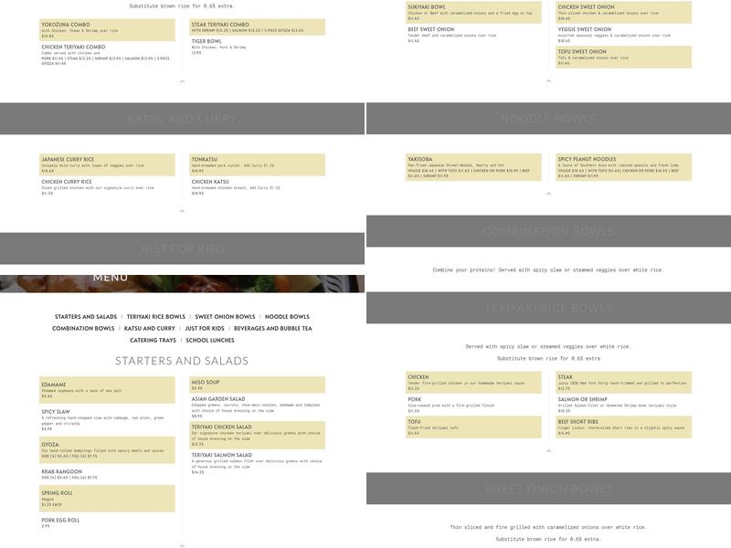 Yokozuna Teriyaki Menu