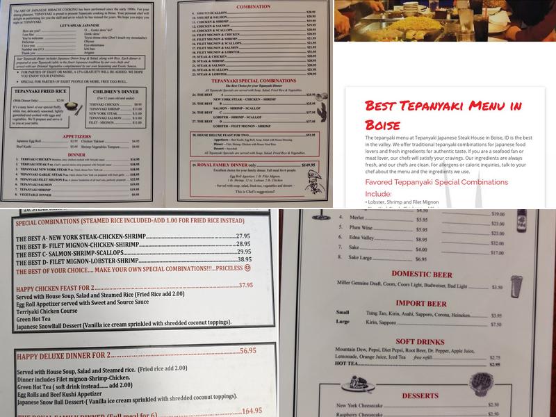 Tepanyaki Japanese Steak House Menu