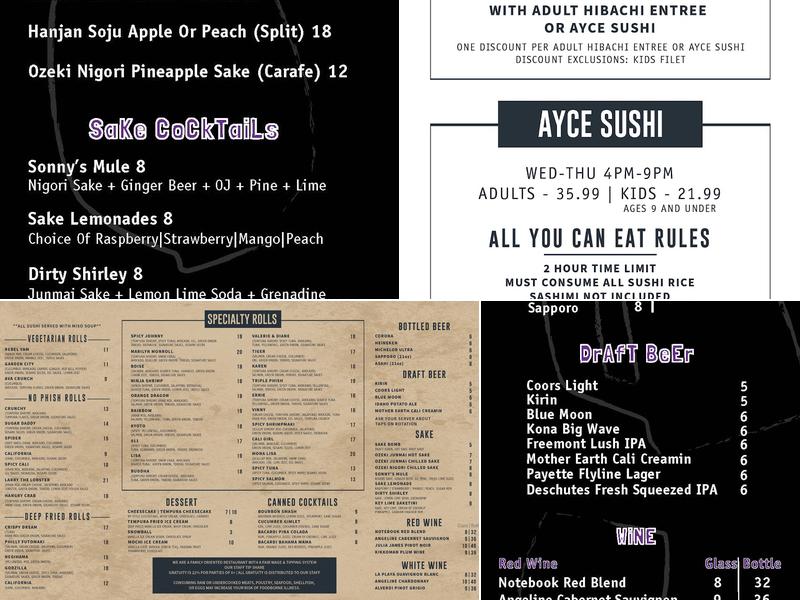 Kyoto Sushi & Japanese Steakhouse Menu
