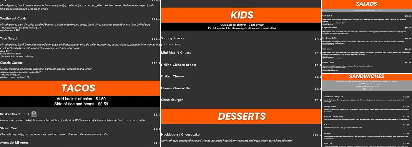 The Curb Bar and Grill Menu