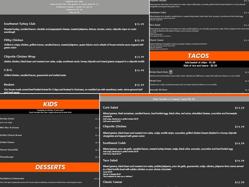 The Curb Bar and Grill Menu