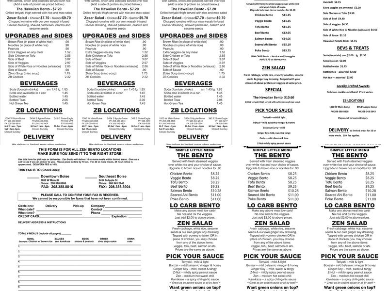 Zen Bento Menu