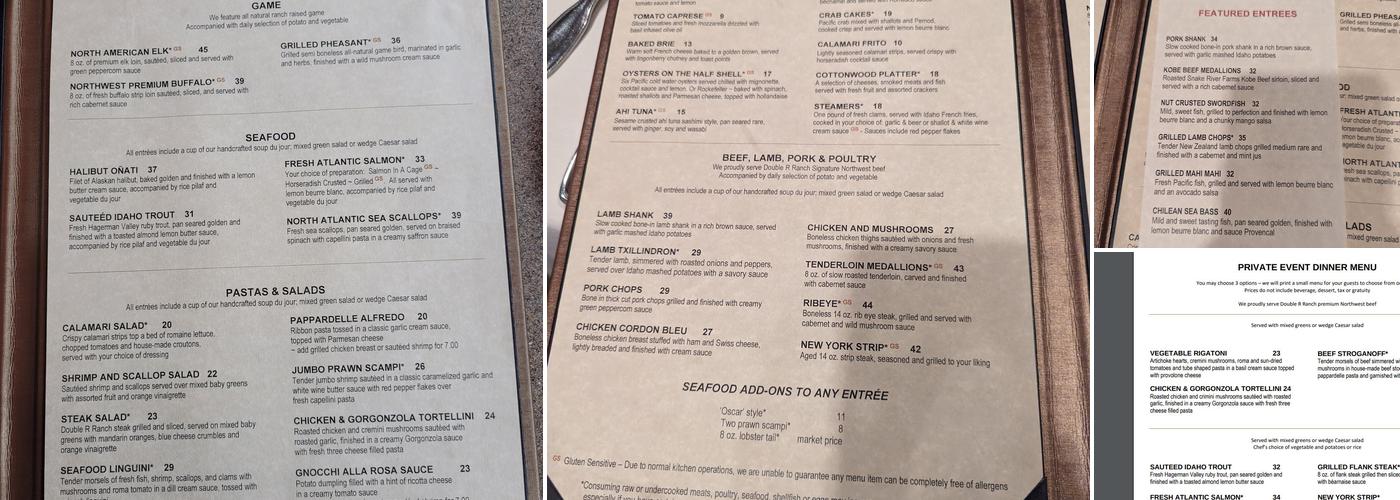 Cottonwood Grille Menu