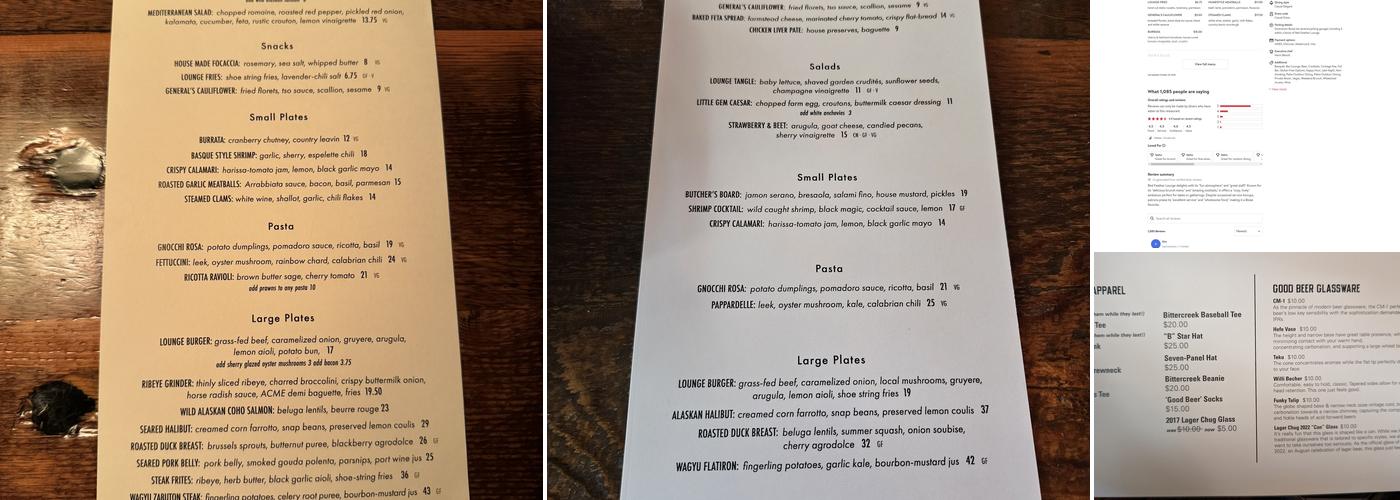 Red Feather Lounge Menu