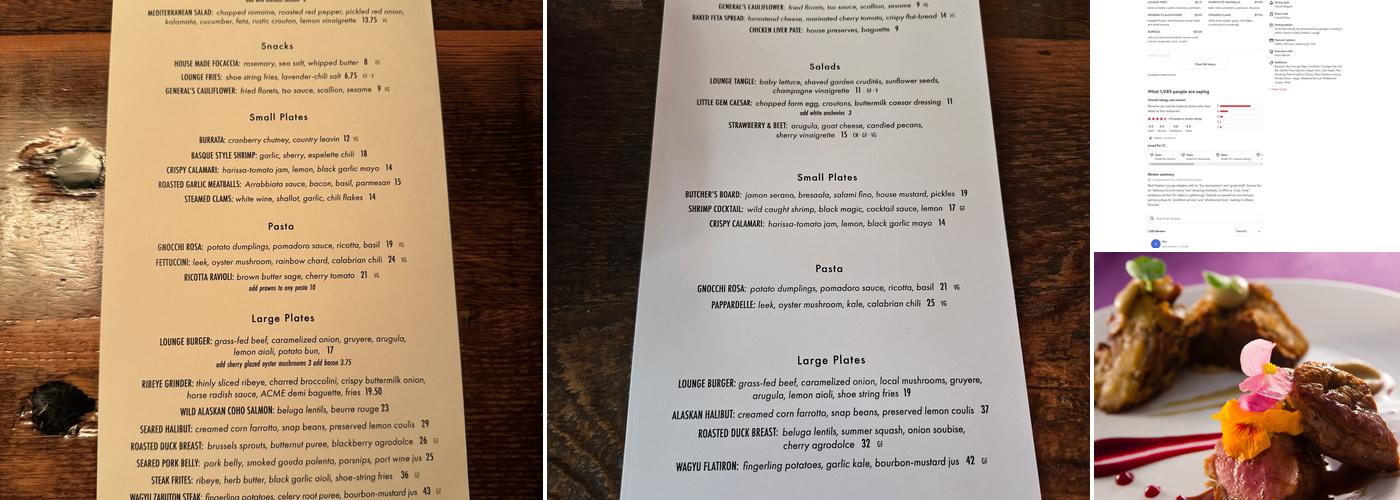 Red Feather Lounge Menu