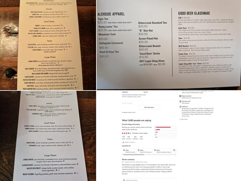 Red Feather Lounge Menu