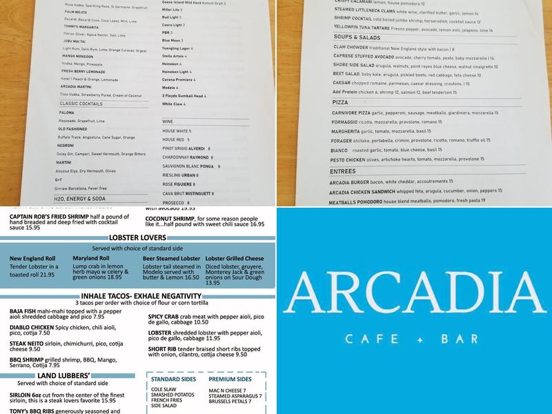 Arcadia Cafe + Bar Menu