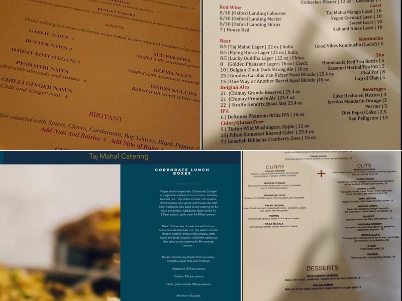 Taj Mahal Homestyle Indian and Pakistani Cuisine Menu