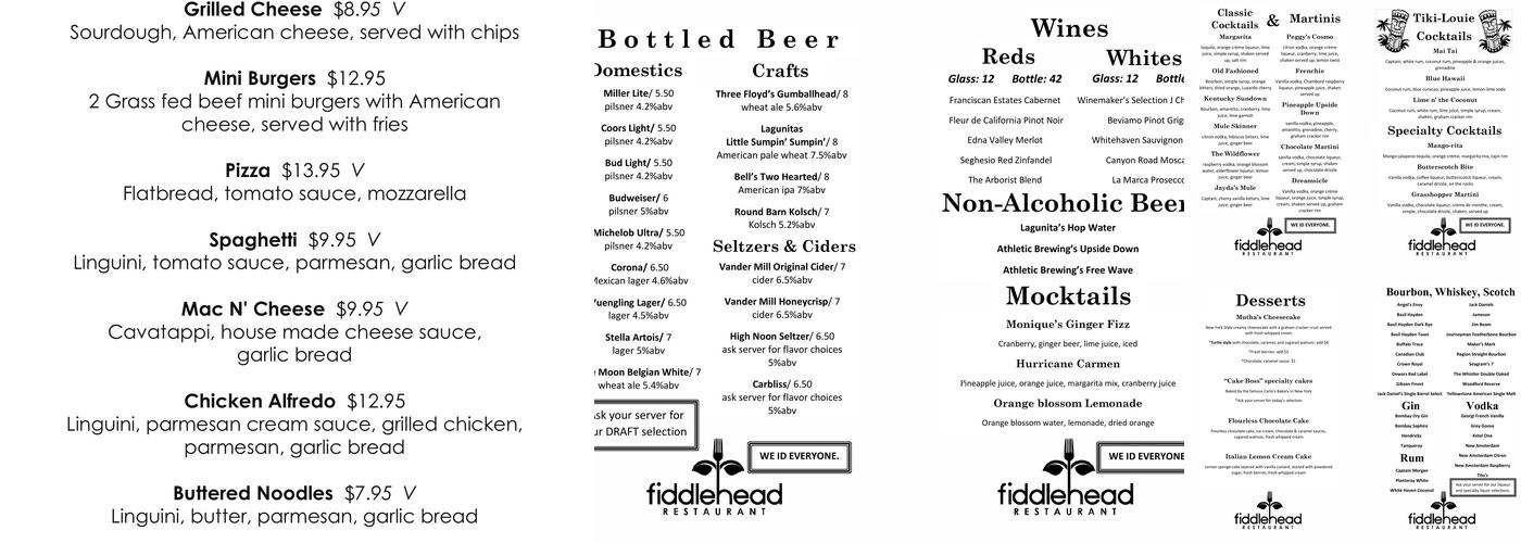Fiddlehead Restaurant Menu
