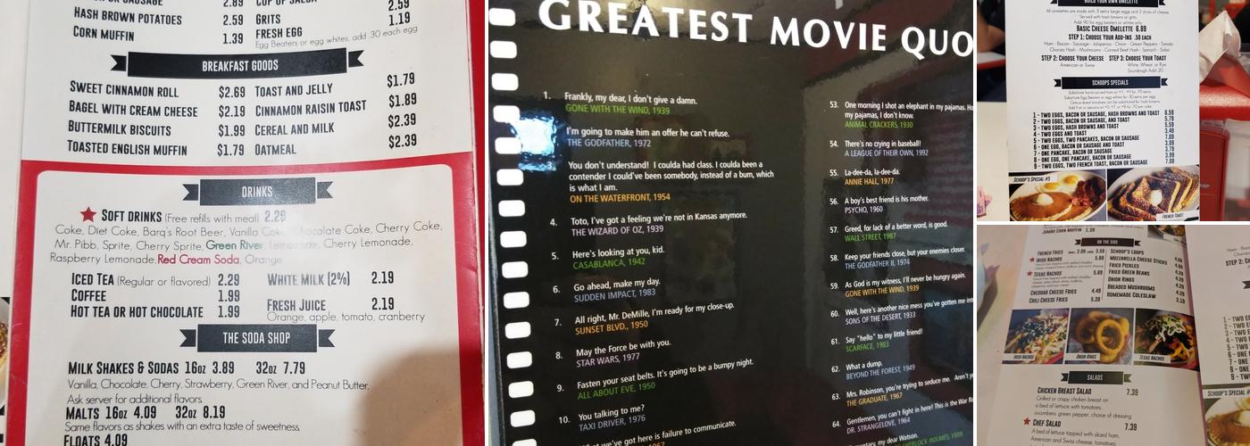 Schoop's Hamburgers Menu