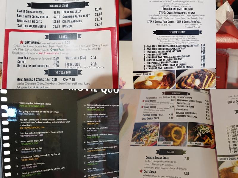 Schoop's Hamburgers Menu