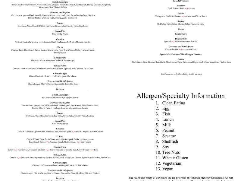 Hacienda Mexican Restaurants Menu
