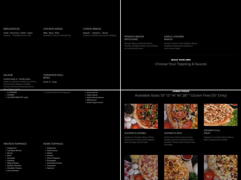 Johnny's Pizza Menu
