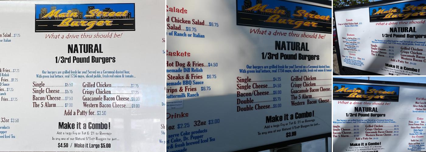 Main Street Burger Menu