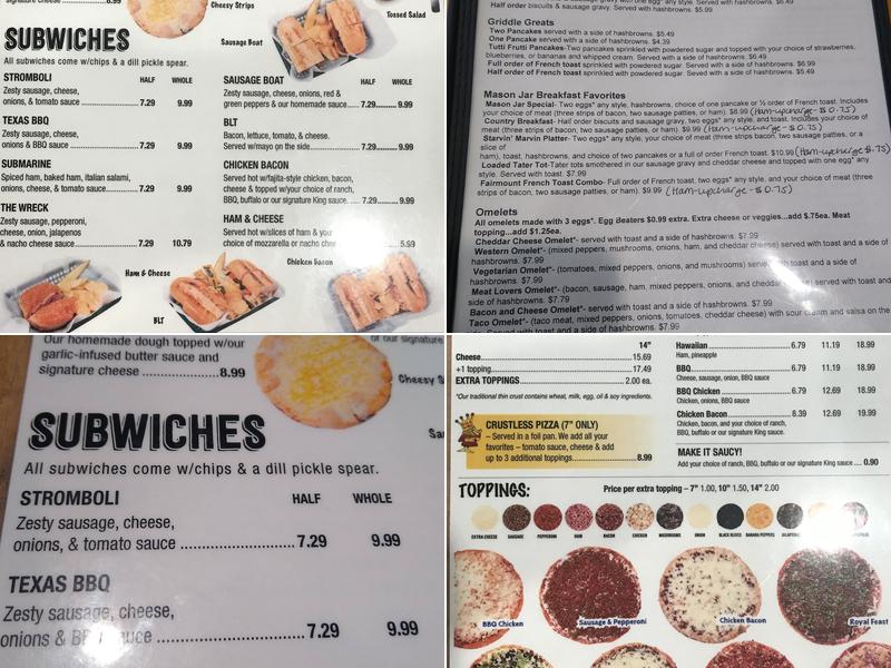 Pizza King & The Mason Jar Menu