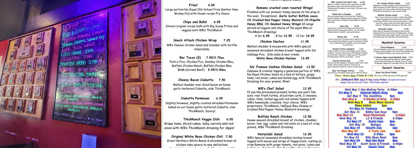 WilliB's Saloon Menu