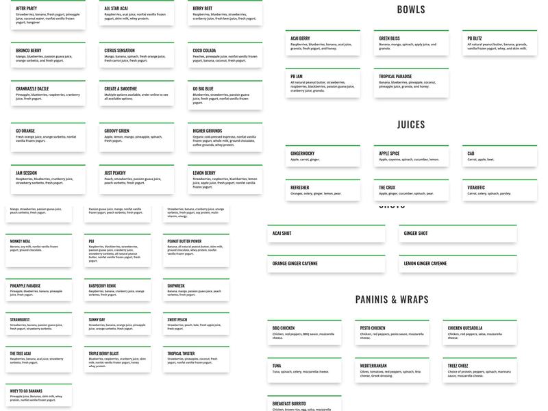 Tree City Juice and Smoothie Cafe Menu