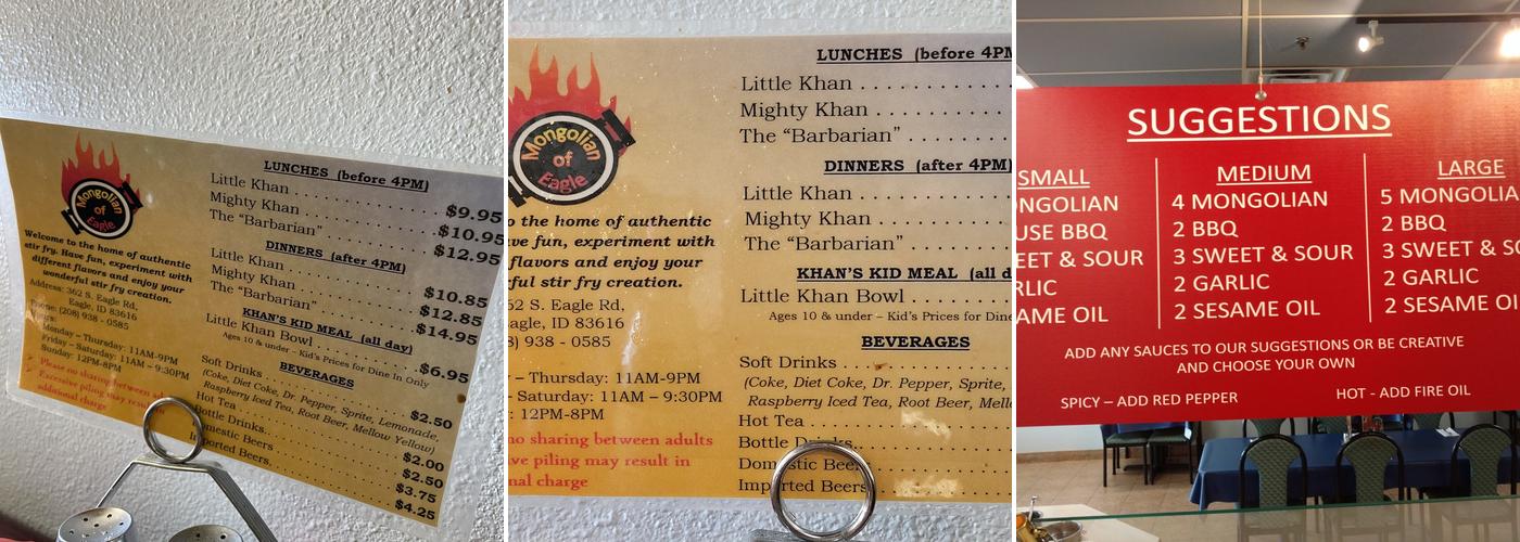 Mongolian of Eagle Menu