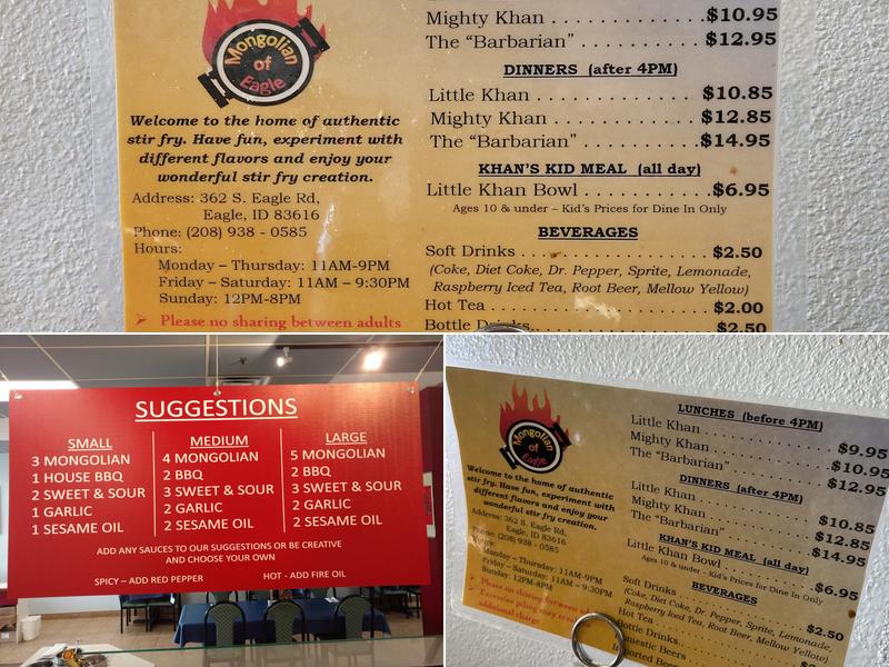Mongolian of Eagle Menu