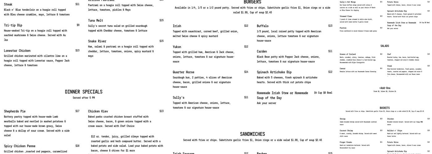 Sully's Pub & Grill Menu