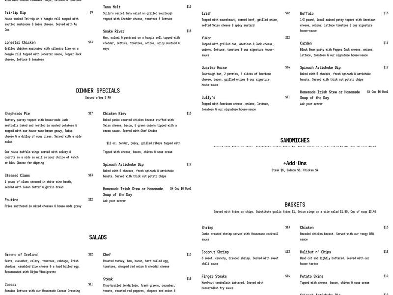 Sully's Pub & Grill Menu